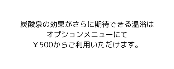 炭酸泉の効果がさらに期待できる温浴は オプションメニューにて 500からご利用いただけます